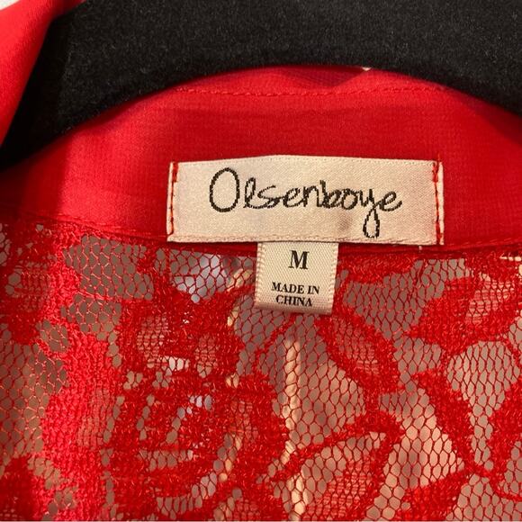 Olsenboye Red Lace Lightweight Button Up Blouse Top - Picture 2 of 11